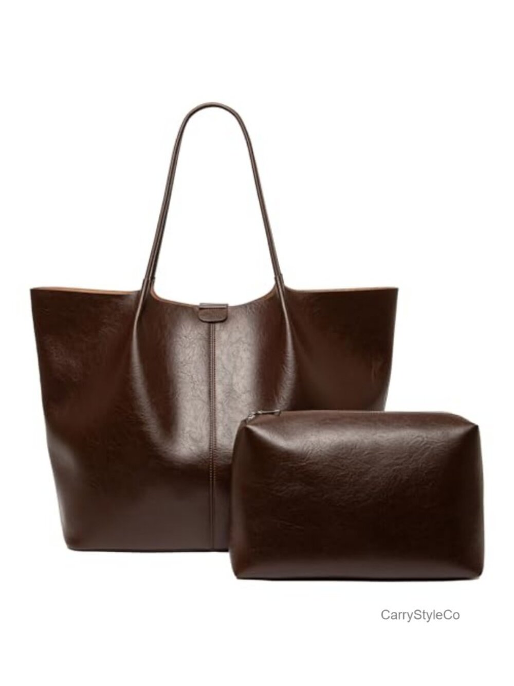 Waxed Vegan Leather Tote Bag Set with Clutch Large Capacity Hobo Purse